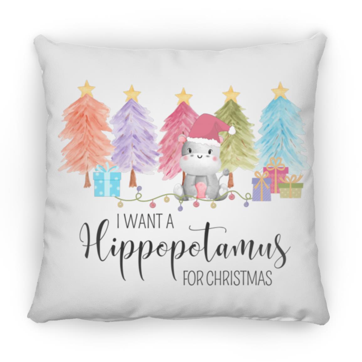 "Hippopotamus for Christmas" 16x16 Square Pillow