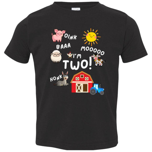 Turning 2 Farm Animal Birthday T-Shirt | Toddler Jersey T-Shirt