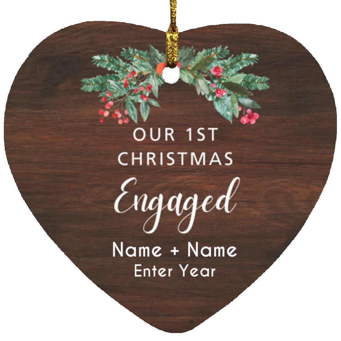 First Christmas Engaged Personalized Ornament | Available in Circle & Heart Shapes