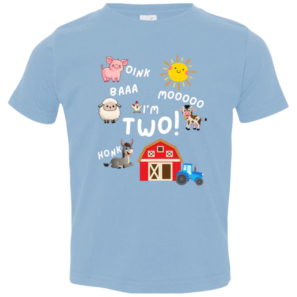 Turning 2 Farm Animal Birthday T-Shirt | Toddler Jersey T-Shirt