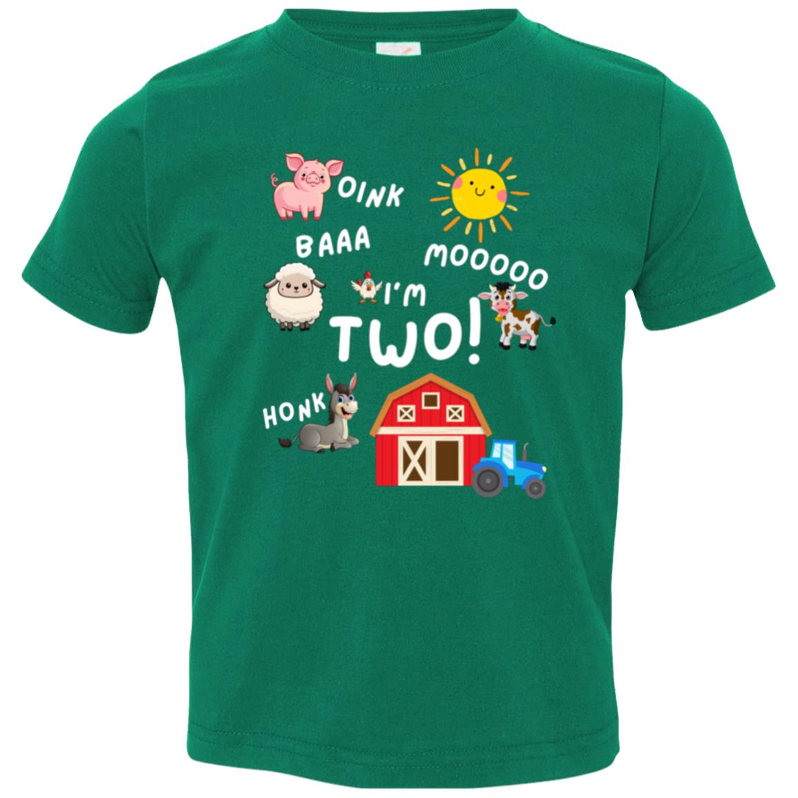 Turning 2 Farm Animal Birthday T-Shirt | Toddler Jersey T-Shirt