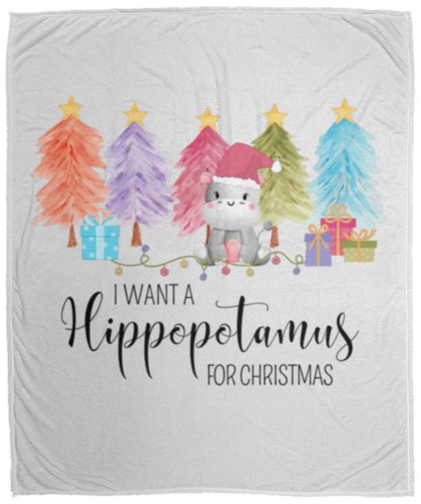 "Hippopotamus for Christmas" Cozy Plush Fleece Blanket | 50x60 or 60x80