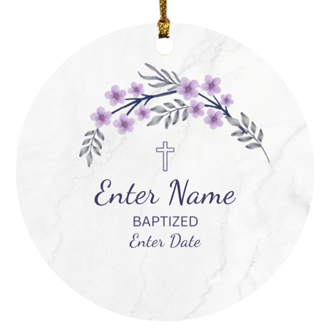 Purple Flower Personalized Baptism Ornament