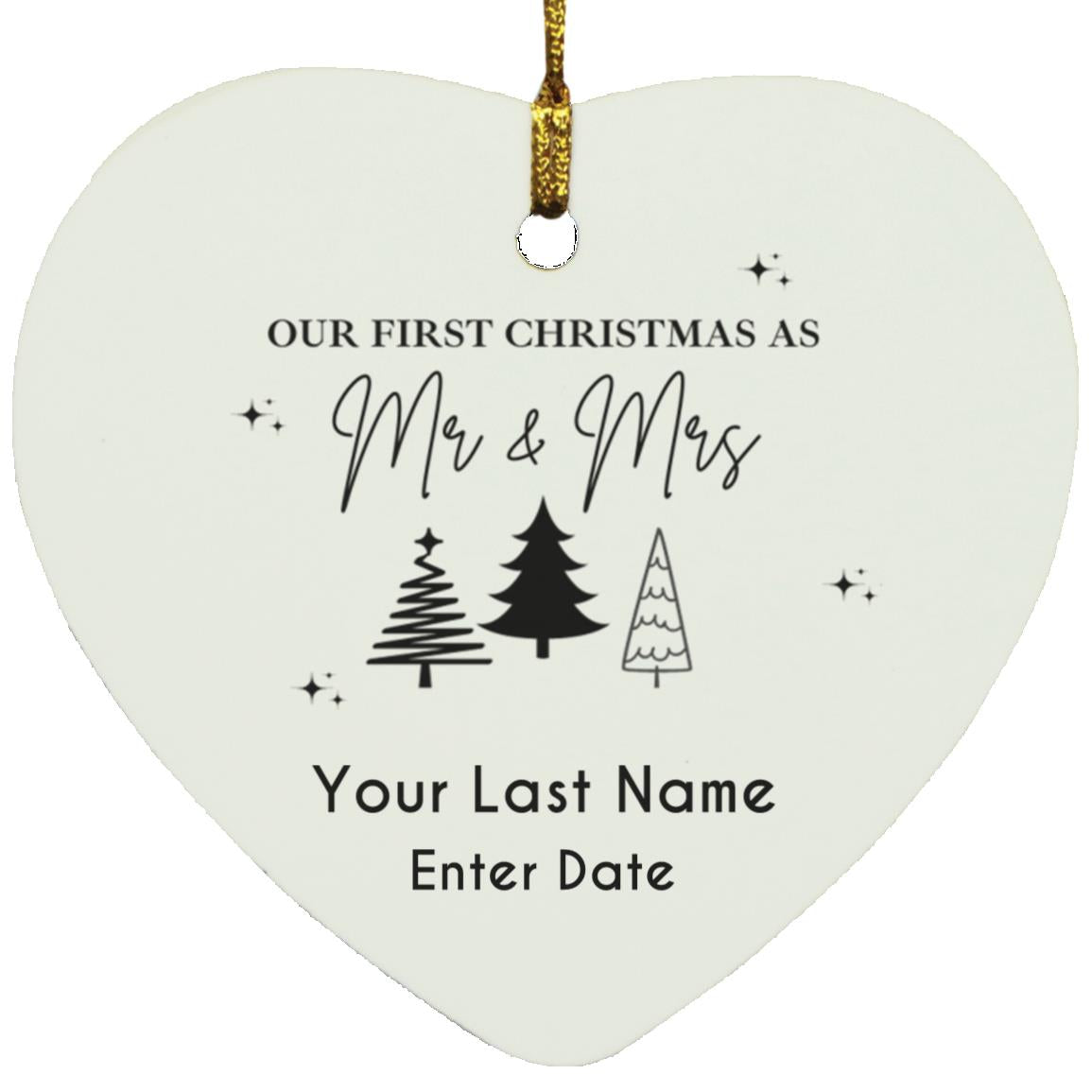 First Year as Mr & Mrs Personalized Ornament | Available in Circle & Heart Shapes