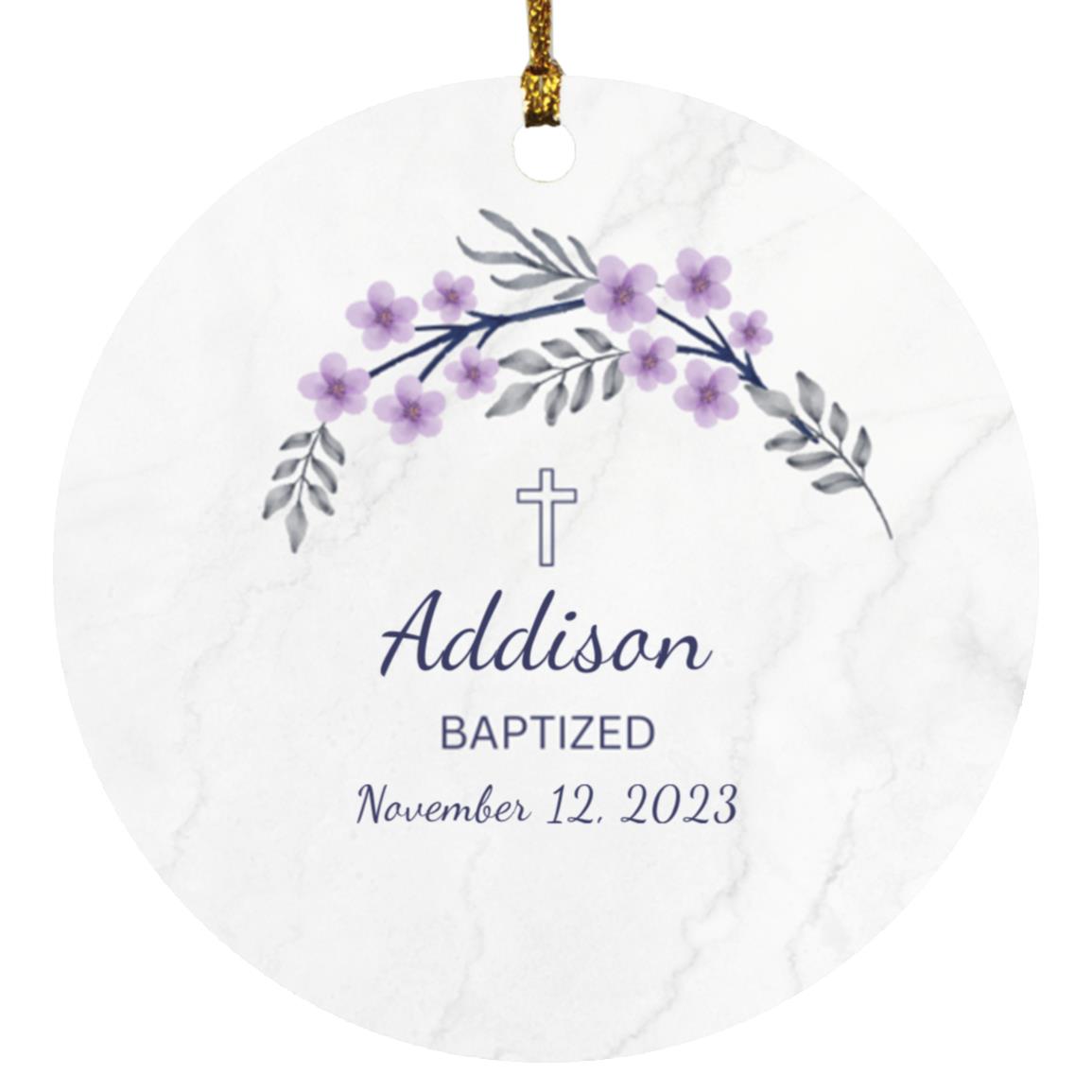 Purple Flower Personalized Baptism Ornament