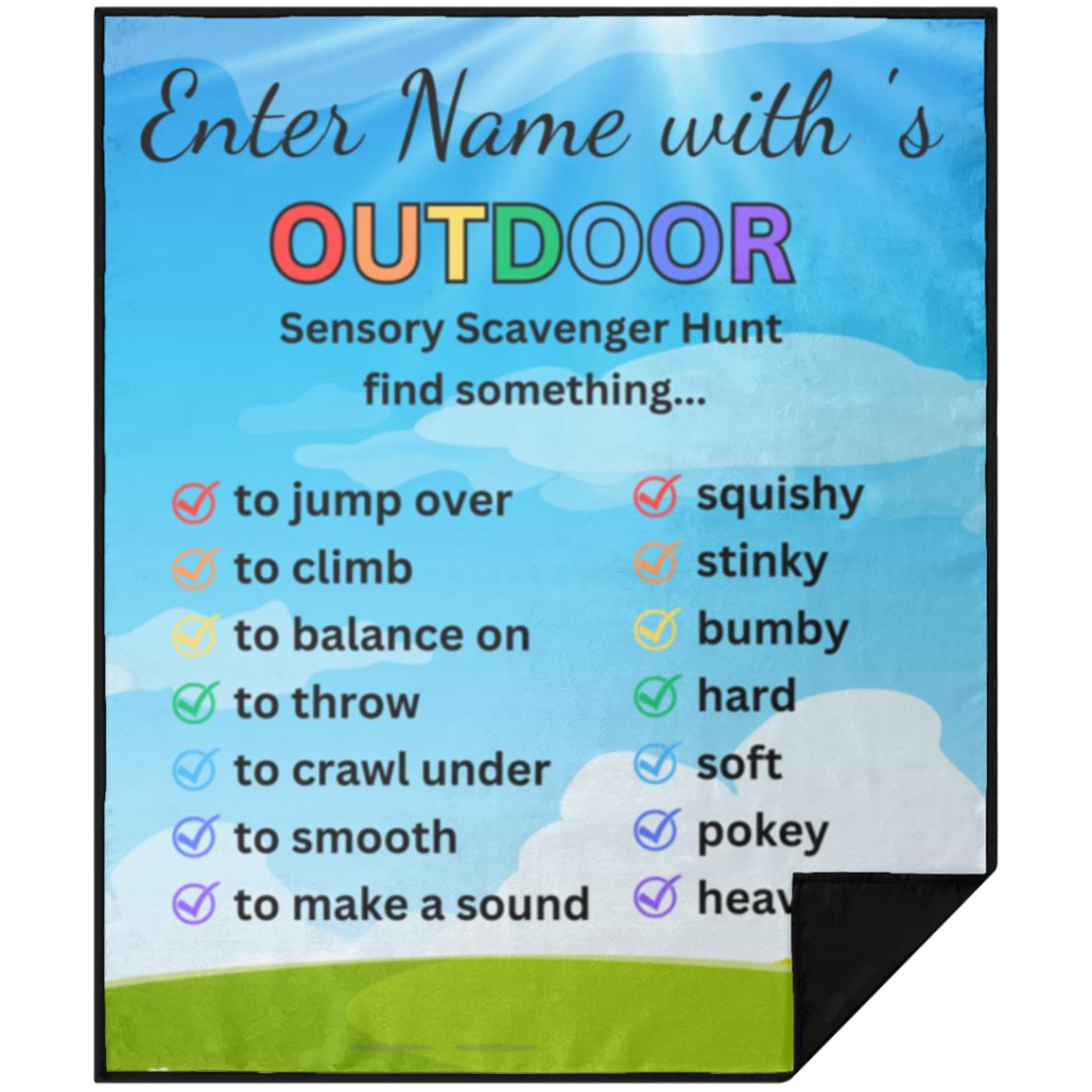 Personalized Rainbow Sensory Scavenger Hunt Premium Picnic Blanket 50x60