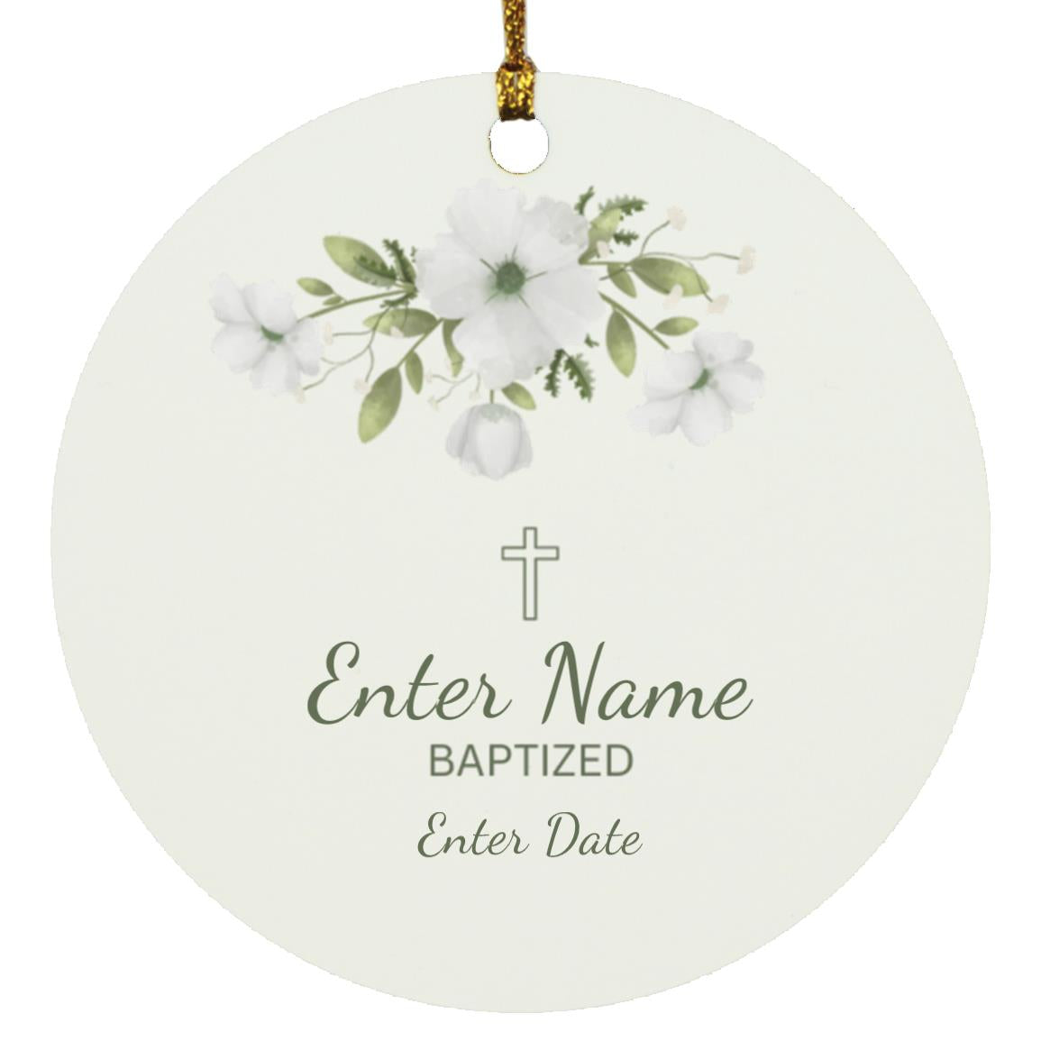 White Flower Personalized Baptism Ornament