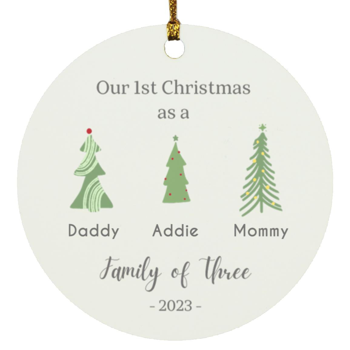 1st Christmas Family of Three | Personalized Circle Ornament