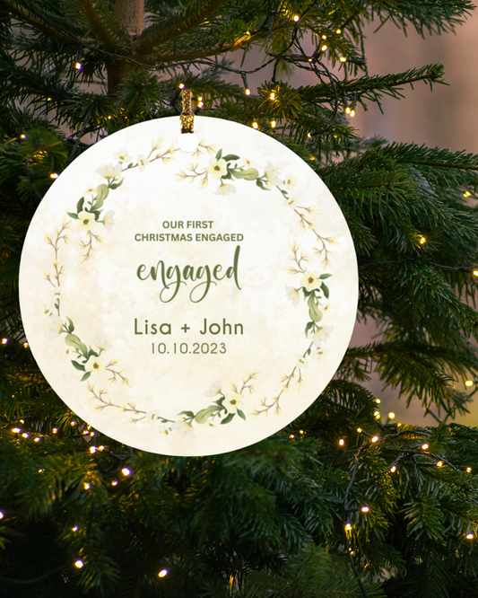 Our First Christmas Engaged Personalized Ornament | 2 Designs Available