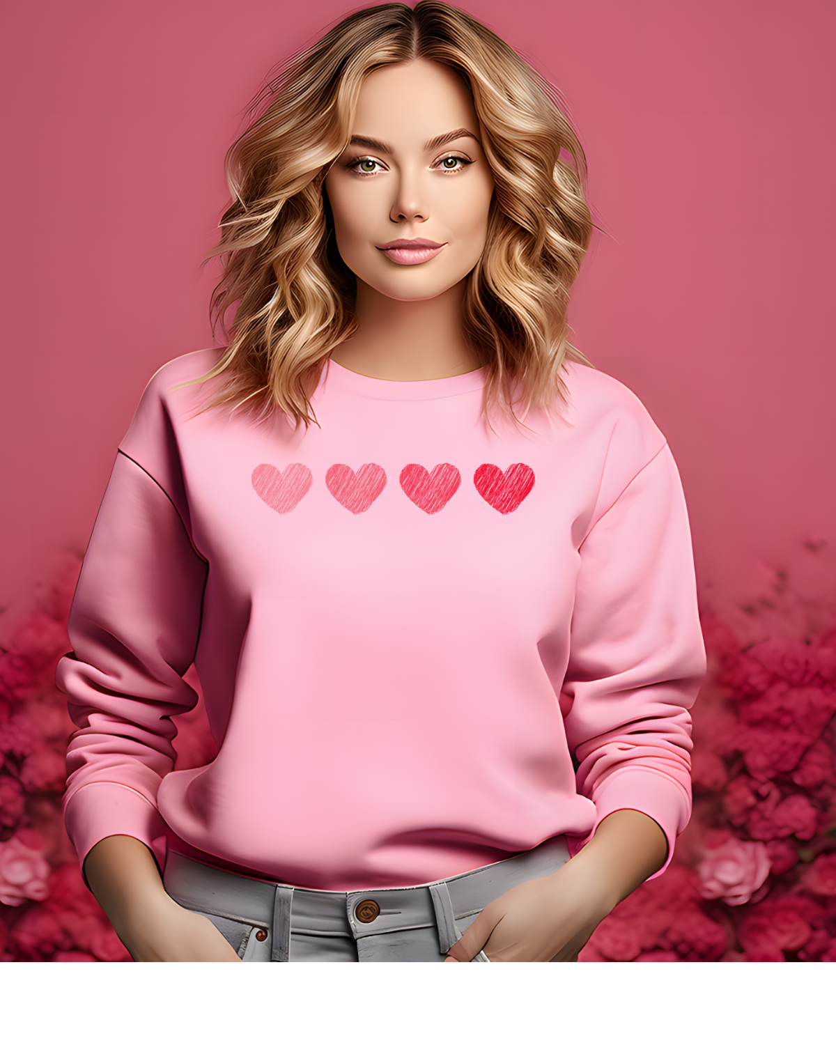 Four Hearts for Valentine's Day | Crewneck Pullover Sweatshirt