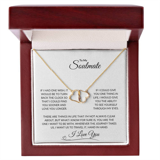 To My Soulmate | 10K Solid Yellow Gold Interlocking Hearts with Pave Set Diamonds