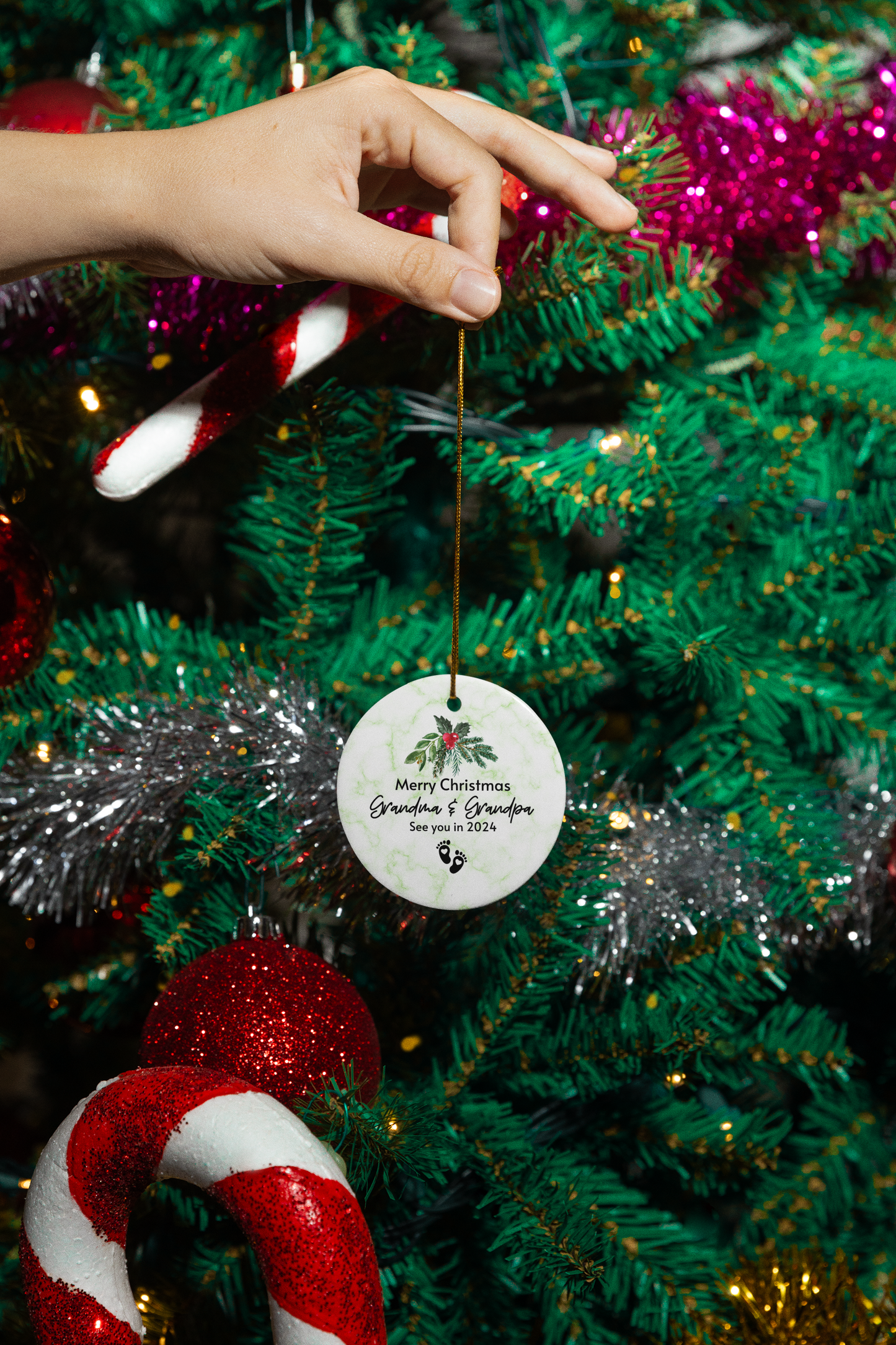 Merry Christmas Grandma & Grandpa, See You in 2024! Circle Ornament