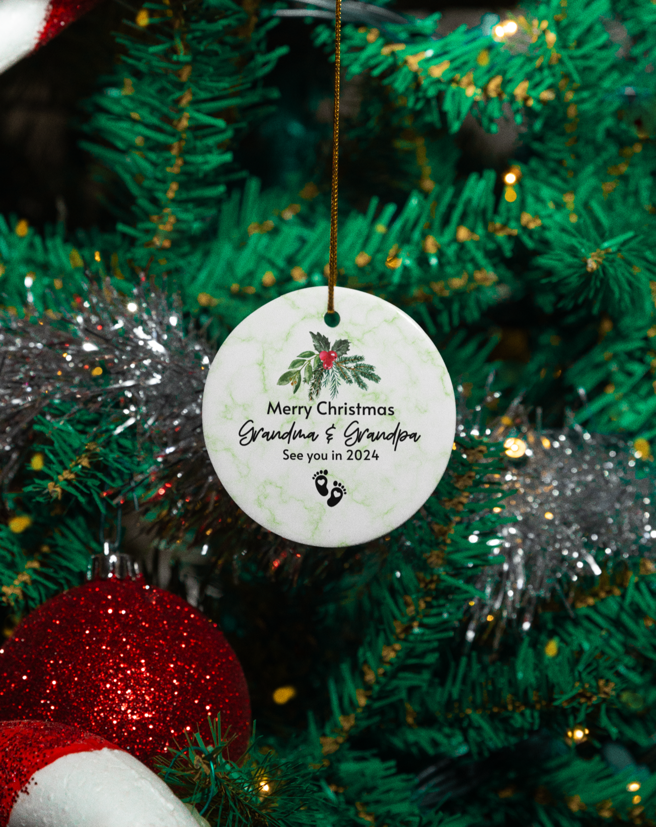 Merry Christmas Grandma & Grandpa, See You in 2024! Circle Ornament