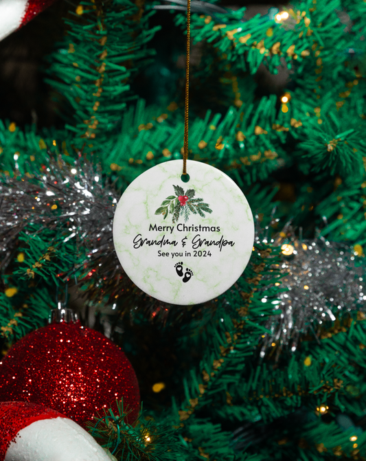 Merry Christmas Grandma & Grandpa, See You in 2024! Circle Ornament