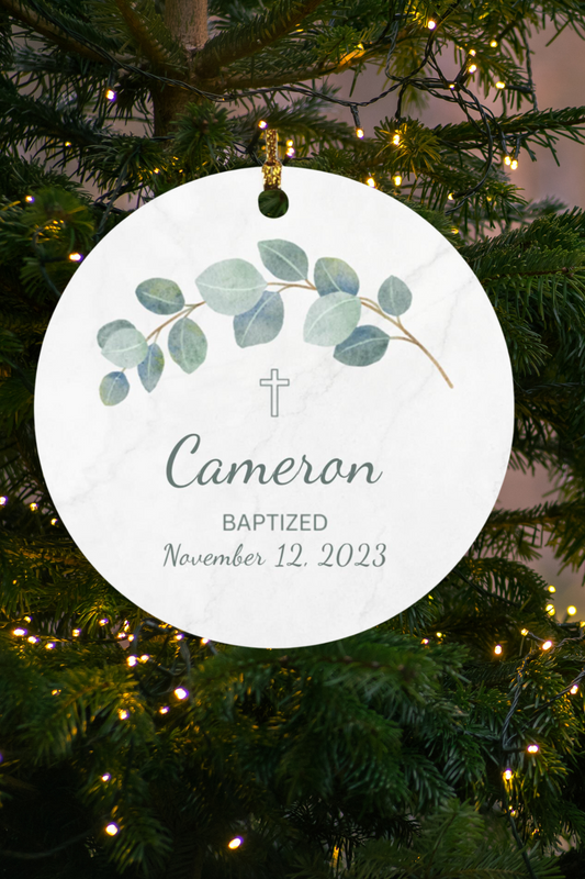 Eucalyptus Personalized Baptism Ornament