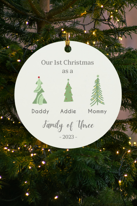 1st Christmas Family of Three | Personalized Circle Ornament