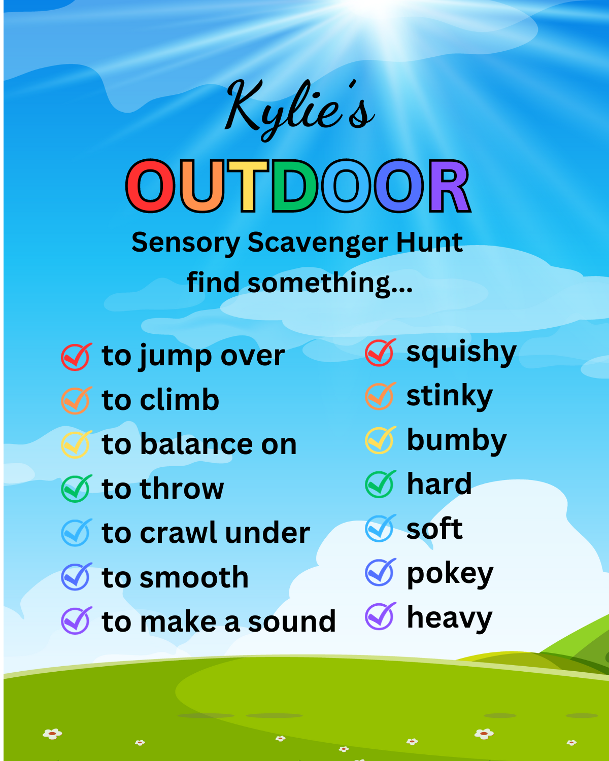 Personalized Rainbow Sensory Scavenger Hunt Premium Picnic Blanket 50x60