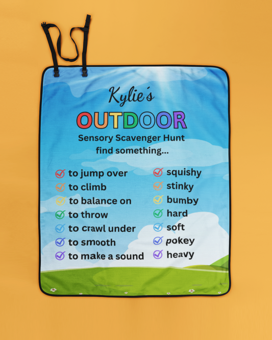 Personalized Rainbow Sensory Scavenger Hunt Premium Picnic Blanket 50x60