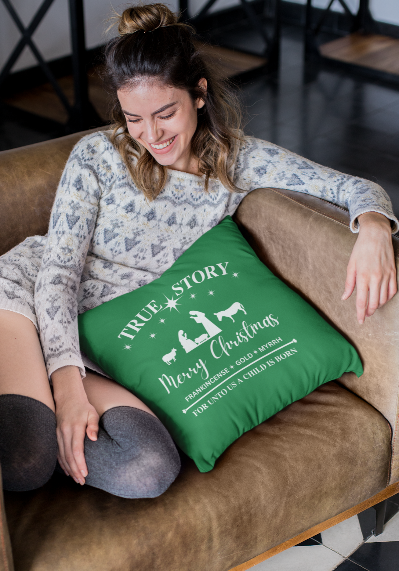 True Story - For Unto Us a Child is Born - Christmas Throw Pillow