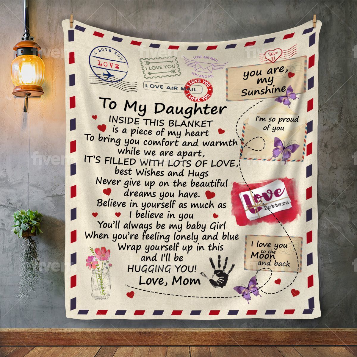 "Mom's Hug" To My Daughter, Love Mom Blanket | MSHL Premium Sherpa Blanket 60x80